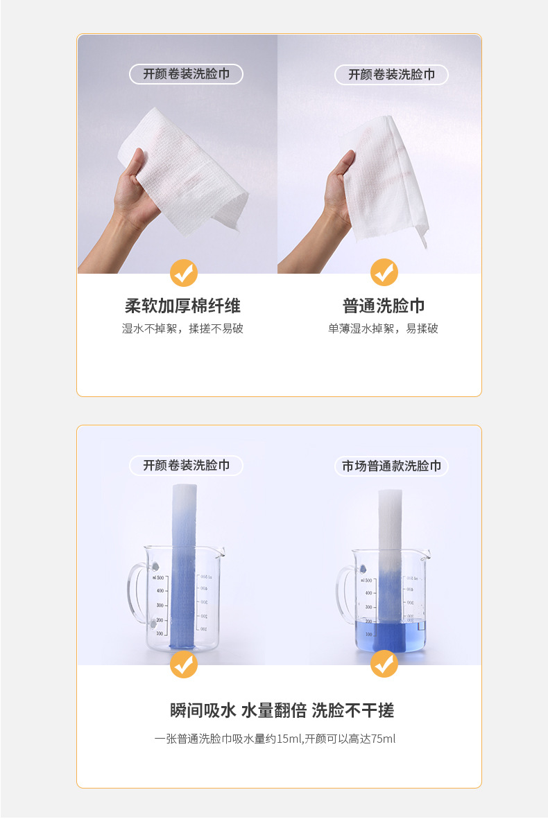 开颜一次性棉柔巾亲肤舒适洁面巾擦脸巾加宽加厚干湿两用家庭装.详情14