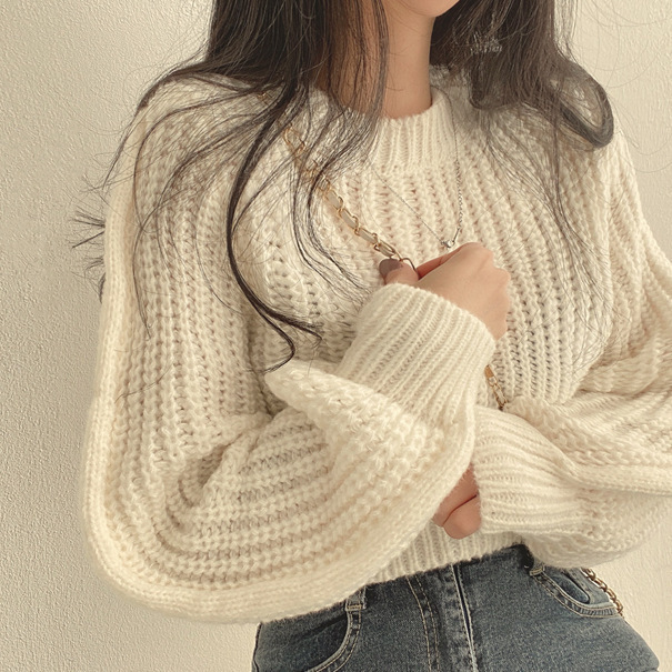 Korean Style Age-Reducing Pink Puff Sleeve Soft Sweater for Women, Autumn and Winter Fashion, Mature Style, Loose Pullover Knit Top Korean Style Age-Reducing Pink Puff Sleeve Soft Sweater for Women, Autumn and Winter Fashion, Mature Style, Loose Pullover Knit Top