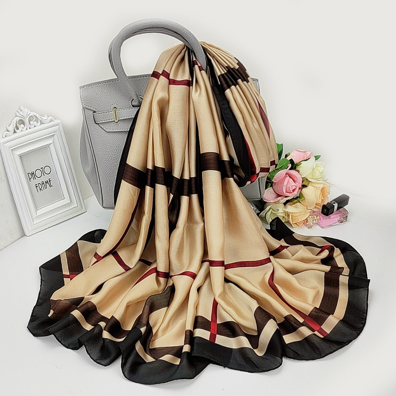 春秋新款时尚大气条纹围巾女 欧美长款保暖防晒丝巾 日韩简约围脖|ru