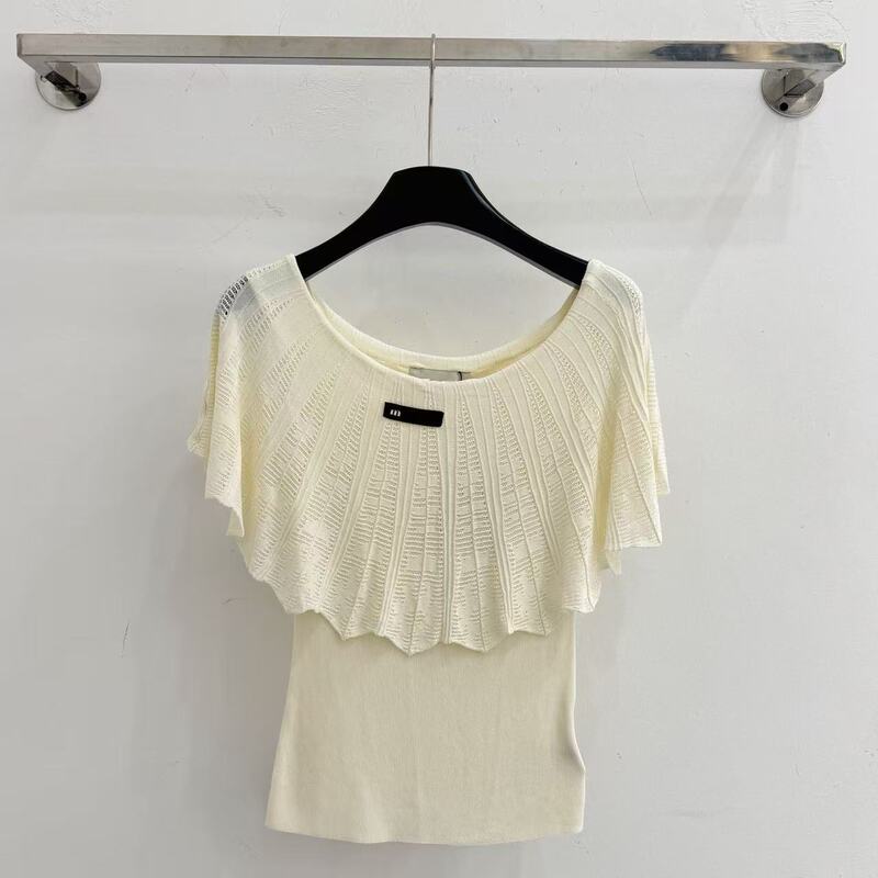 26 New High-End Trendy Brand Mature Style Off-Shoulder Knit Top Summer New Ruffle Design Sleeveless Women's Top 26 New High-End Trendy Brand Mature Style Off-Shoulder Knit Top Summer New Ruffle Design Sleeveless Women's Top