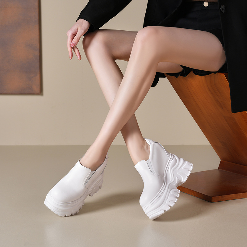 Giày cao gót nữ đế xuồng platform da thật, gót 14 cm tăng chiều cao — Màu đen
