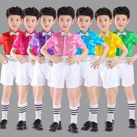 六一儿童礼服演出服男童亮片背带裤小学生大合唱舞蹈朗诵表演服装
