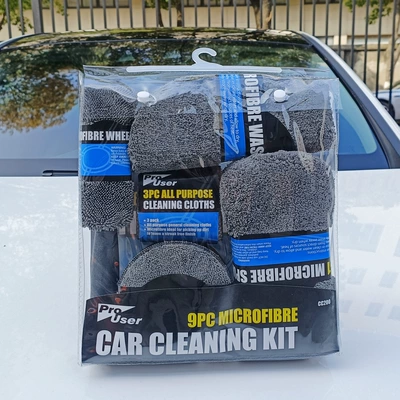 Car Cleaning 9-Piece Set Car Wipes Home Car Wash Gloves Car Wash Towel Rag Waxing Sponge Wheel Hub Brush (Car cleaning tools) - gray-9-piece-set-clean-nine-piece-set