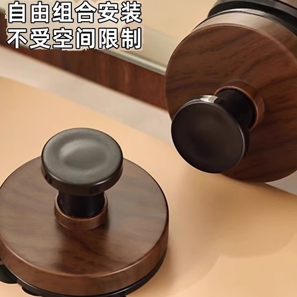 ウォールナット木目調吸盤ノブフック家庭用キッチン回転壁掛け収納ラックパンチフリーラックハンガー|undefined