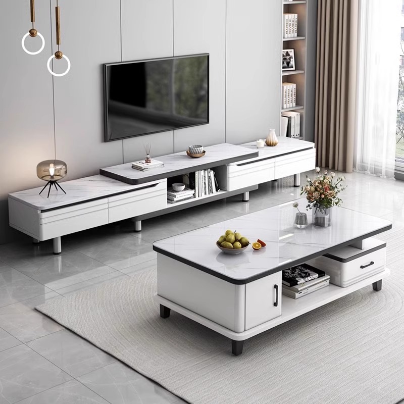 Gabinete de televisión moderno y simple sala de estar doméstica tipo piso retráctil 2024 nuevo gabinete de televisión de mesa de té combinación