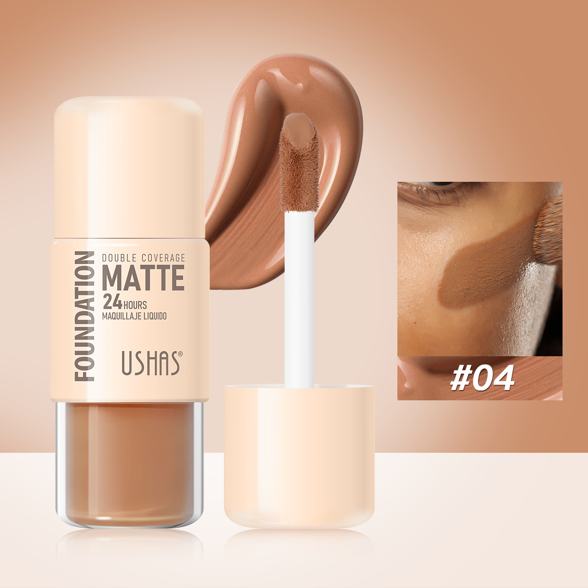USHAS Base líquida de punto transfronterizo europea y americana Efecto de maquillaje mate Moisturizing Base de maquillaje Corrector impermeable de larga duración UC080