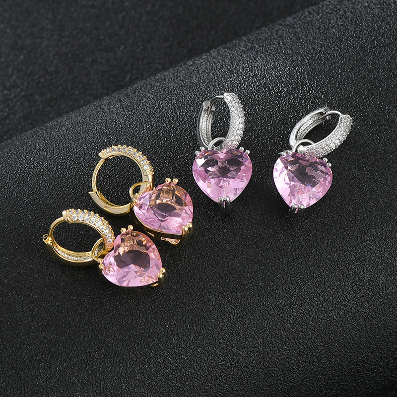 Fashion Geometric Heart Shape Copper Inlay Zircon Drop Earrings 1 Pair display picture 2