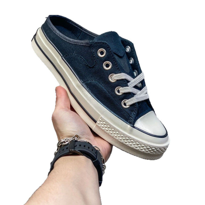 Putian Meiqi Converse Half-Slipper Canvas Shoes for Men, Backless Half-Slipper Shoes for Women, Low-Top Shoes, Thick-Soled White Slip-On Shoes
