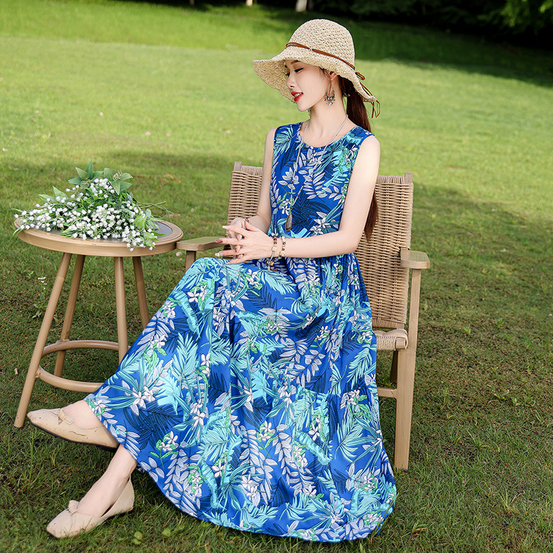 Summer Cotton Silk Dress New Outer Wear Young Style Suspender Beach Skirt Women's Sleeveless Holiday Skirt Elegant Long Skirt Summer Cotton Silk Dress New Outer Wear Young Style Suspender Beach Skirt Women's Sleeveless Holiday Skirt Elegant Long Skirt