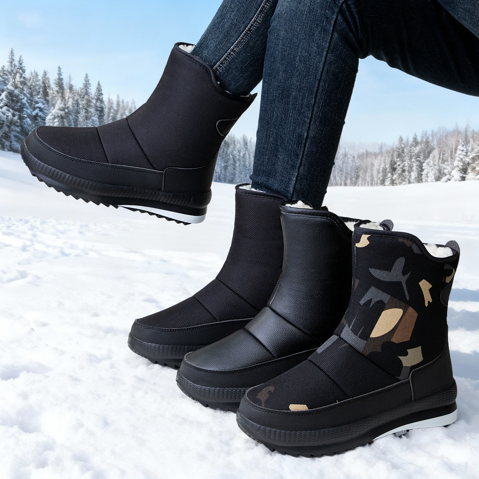 Zapatos de nieve para hombres, zapatos de algodón transfronterizos de tamaño grande EVA, zapatos de hombre adhesivos fríos y botas de algodón gruesas al aire libre, botas de hombre cálidas