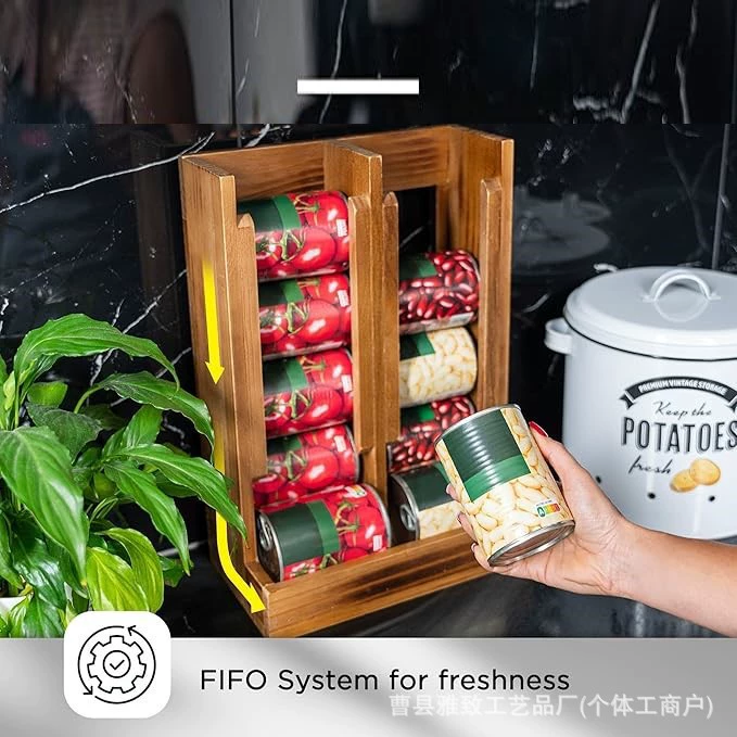 Деревянная стойка для хранения консервных банок с перекрестными перегородками, простая стойка для хранения консервных банок для питомцев, передвижная стойка для хранения фруктовых банок