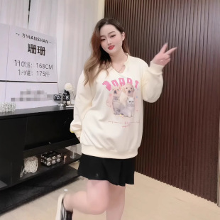 60.00 kg-175.00 kg plus size Women's Long Sleeve Sweatshirt 2025 Spring and Autumn New Niche Design Sweet Top