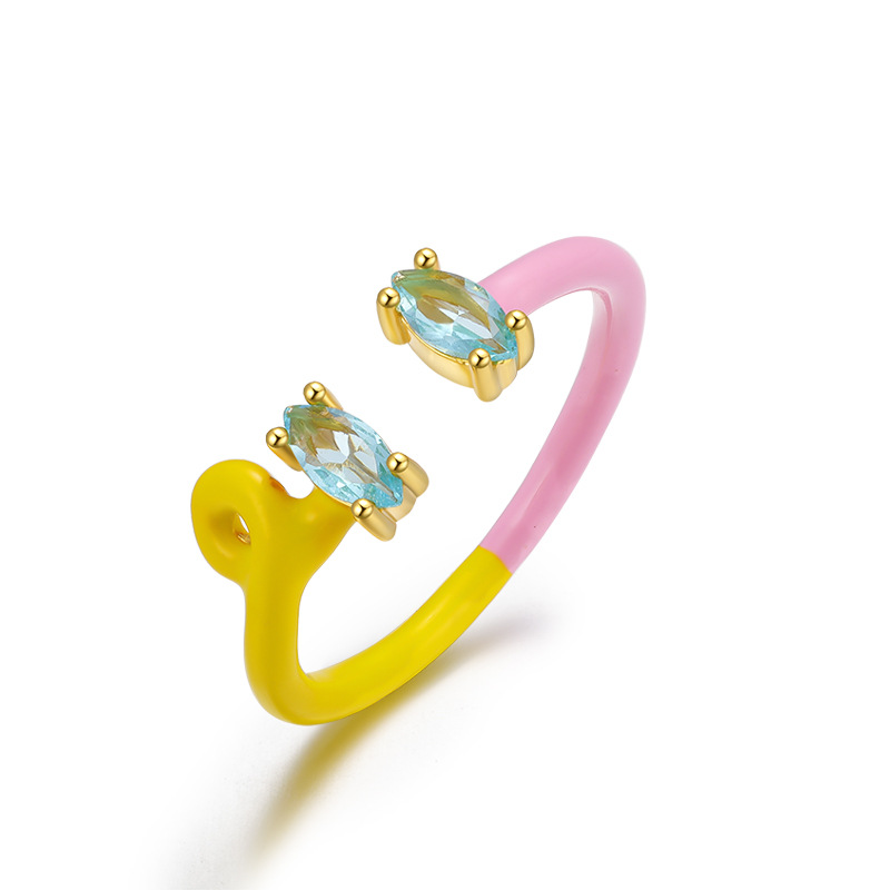 Fashion Color Block Sterling Silver Inlay Zircon Rings 1 Piece