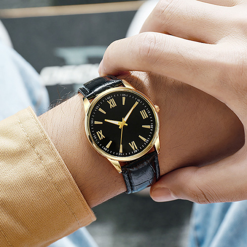Hot-selling men's watch for foreign trade—new business-style timepiece, featuring a casual Geneva quartz design with a leather strap.
