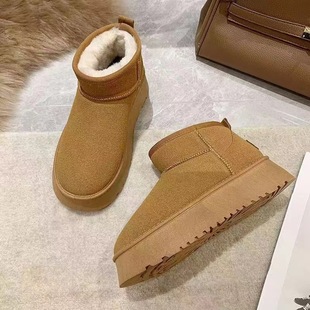 2024 winter new short tube snow boots women's shoes net popular thick bottom fleece-lined thick thick warm non-slip northeast shoes