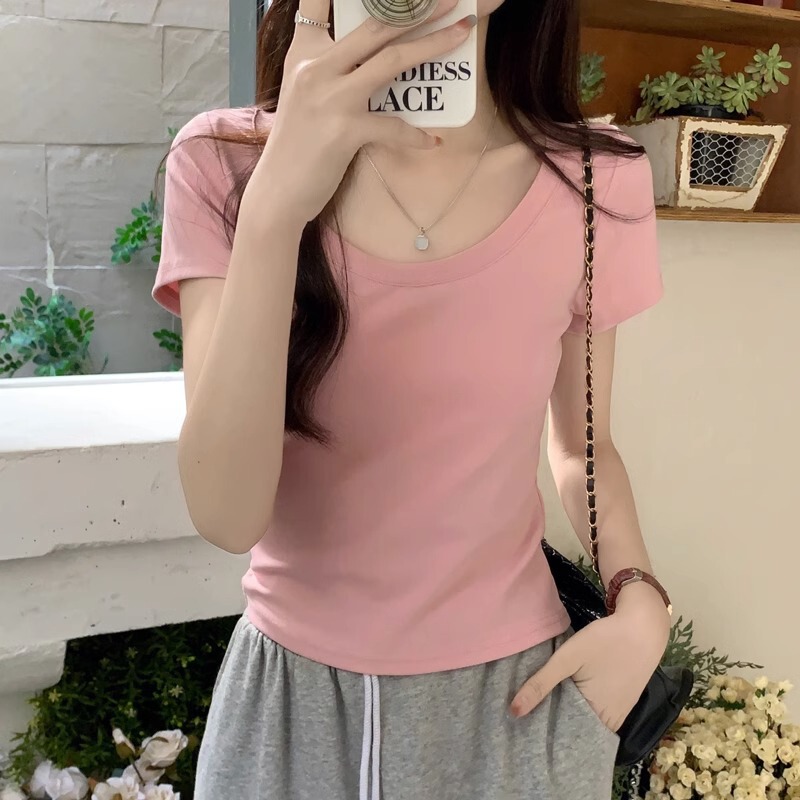 純欲u襟鎖骨tシャツの女性の肩の半袖の夏のタイトなギャルの純綿の臍の短い上着を代行します。|undefined