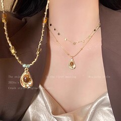 美拉德咖色圆形太阳花虎眼石项链潮流复古锁骨链轻奢高级感项饰女