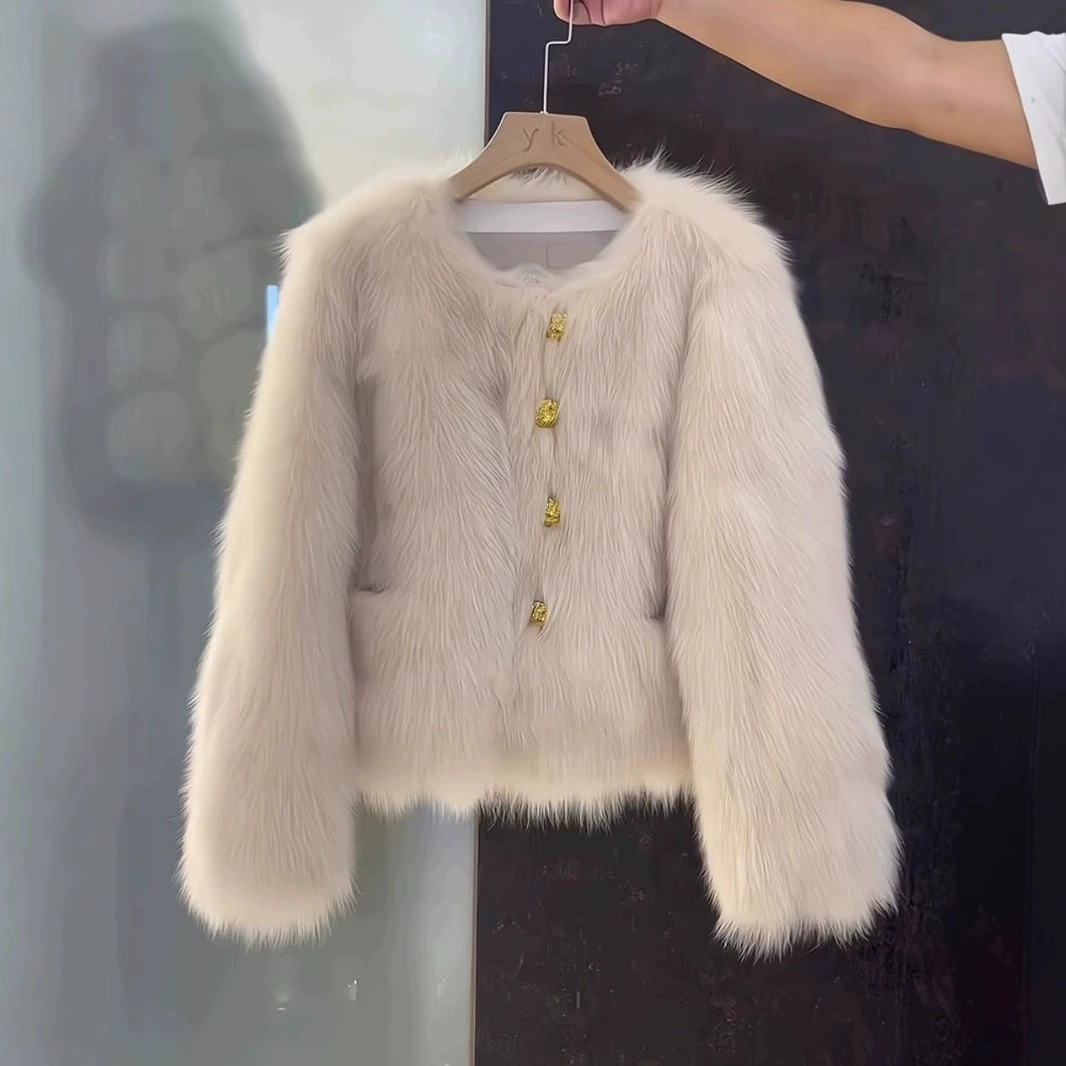 Новая шуба из искусственного меха лисы 2025 года для женщин, осенне-зимняя, укороченная модель для молодых леди, элегантный меховой топ