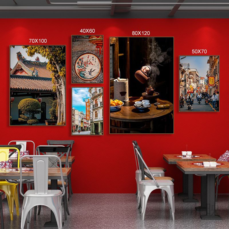 潮汕特色文化装饰画汕头牛肉火锅店功夫茶挂画潮州风景英歌舞壁画