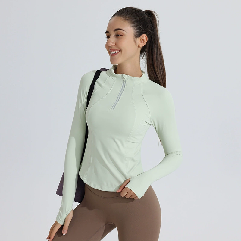 Полу-молния одежда для йоги с длинным рукавом спортивная рубашка женская спортивная одежда для бега тренировочная одежда облегающих продвинутого чувства трансграничной осенью и зимой