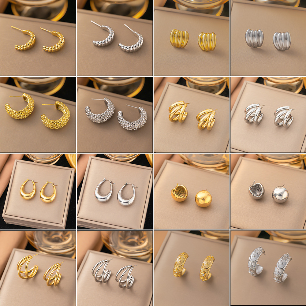12g Weight 0.03µm-0.05µm Gold Plating Thickness PVD Coated Gold Plating Process 304 Stainless Steel Ear Needle Material Real Gold Plated Plating Material Ear Studs Classification PVD Coated Real Gold Plated Solid Color Titanium Steel Simple Style Waterproof Non Tarnish Ear Studs