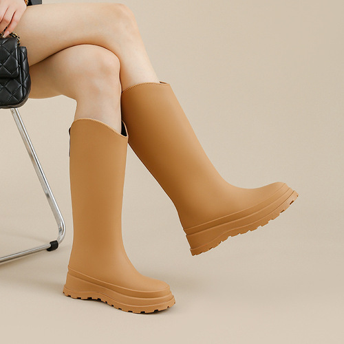 Fashionable High-Ceiling Slip-Resistant Rain Boots for Women, Outer-Wear Rubber Shoes, Long-Ceiling Water Shoes, Four-Season Water Boots, Single Shoes, Cross-Border