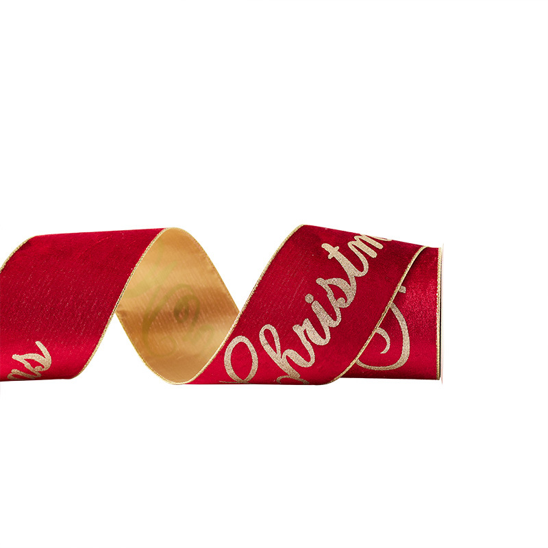 Nuevo producto transfronterizo rojo de alta gama franela corbata merrychristmas cinta bronceada decoración navideña