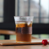 Vertical striped single -layer glass cup hand rushing coffee cup thermal ring heating wood ring high boono, silicon flower tea bubble tea cup home breakfast cup