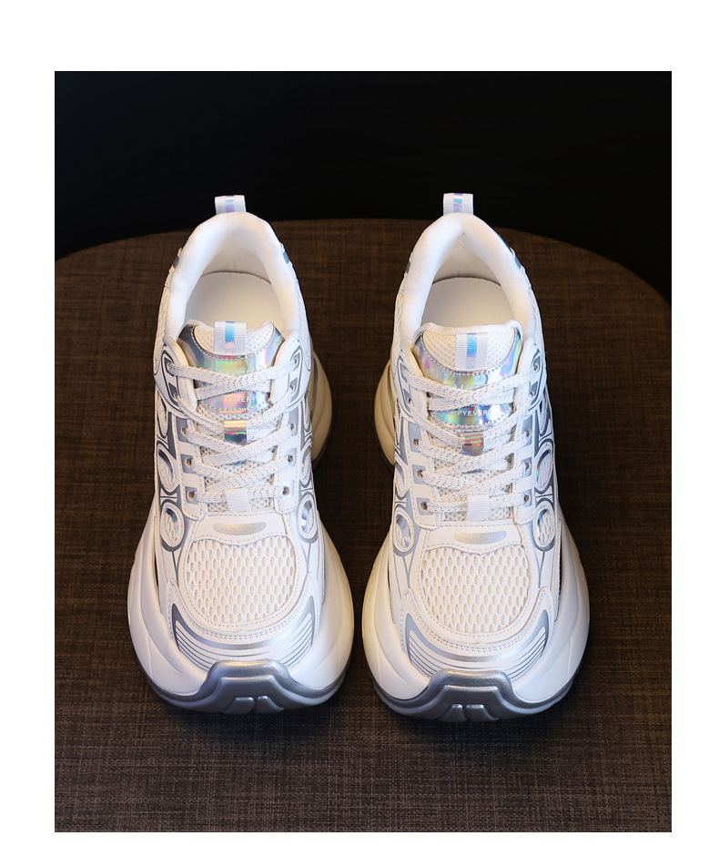 Giày sneaker nữ chunky đế dày độn cao bên trong, phong cách thể thao thường ngày — Màu trắng chi tiết 19