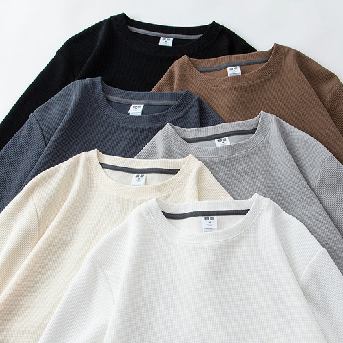 Men's Japanese Heavyweight White Crewneck Long-Sleeve T-Shirt Top Autumn/Winter Base Shirt Trendy T