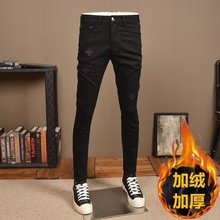 凤凰刺绣纯黑色牛仔裤男春秋新款潮流百搭弹力直筒休闲长裤子加绒