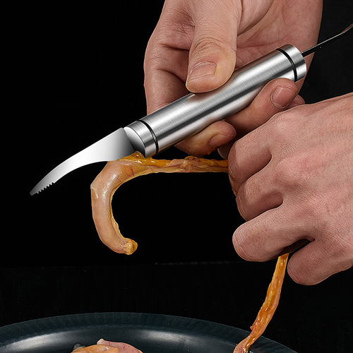 Double-headed stainless steel intestinal knife for home use, shrimp vein remover, multi-purpose shrimp peeler, kitchen fish scale scraper, duck intestine tool
