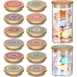 竹制曼陀罗花型杯盖圆形带硅胶密封环酸奶罐盖可重复使用饼干罐盖