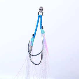 凯特新款铁板鱼皮双钩夜光亮色无缝单圈鱼钩海钓铁板钩路亚2对/包