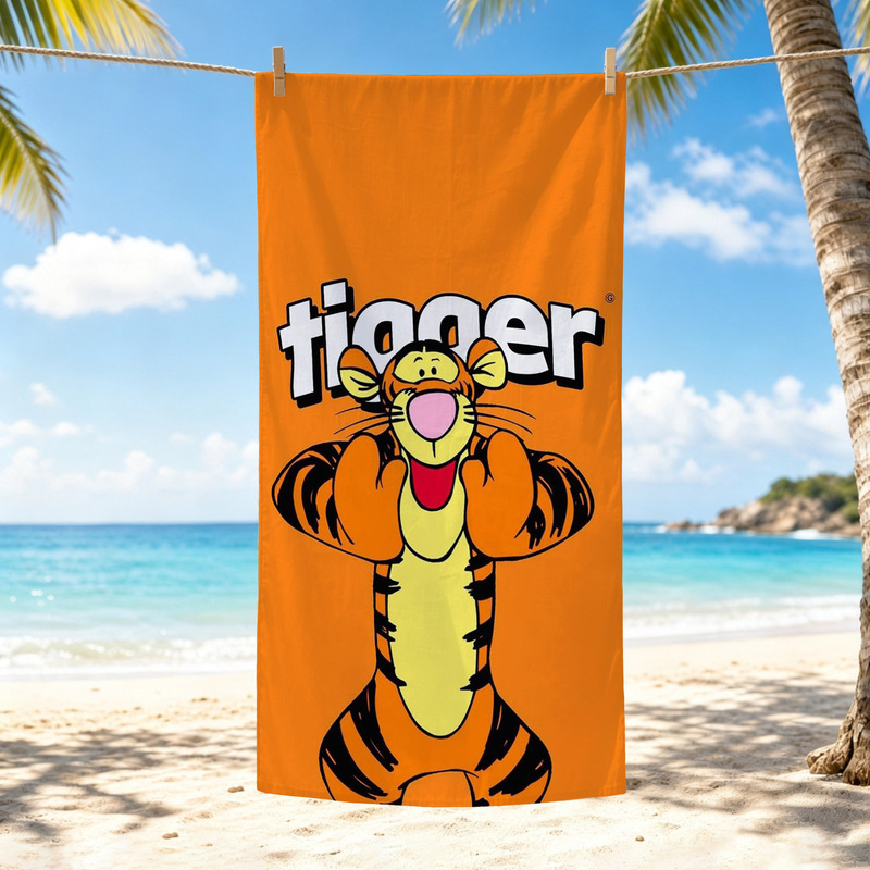 Disney Tigger cartoon beach towel, ultra-fine fiber, water-absorbent, quick-drying bath towel, seaside vacation children's towel Disney Tigger cartoon beach towel, ultra-fine fiber, water-absorbent, quick-drying bath towel, seaside vacation children's towel