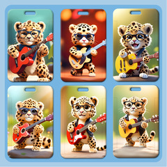 Guitar Small Leo Card Holder Wholesale Plastic Slip Cover Student School Card Meal Card Lanyard Small Cartoon Work ID Card Holder Access Card