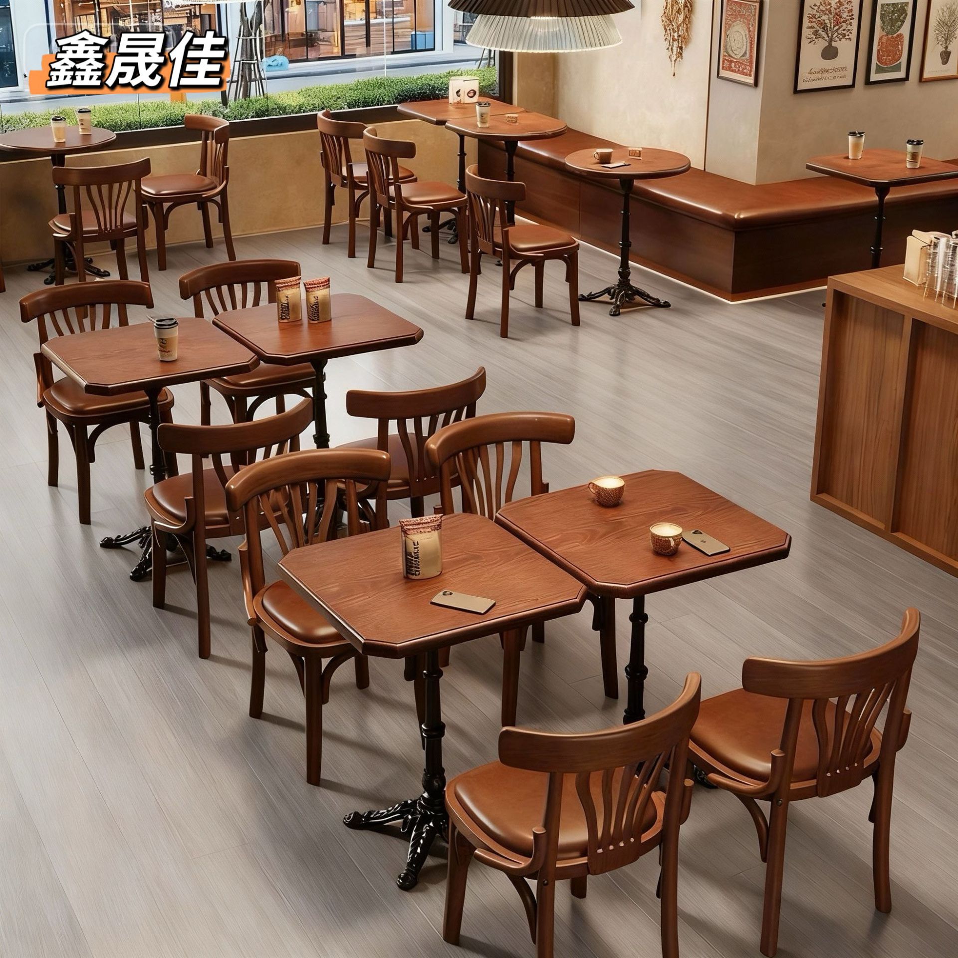 Casual Commercial Table and Chair Combination Western Restaurant Dessert Shop Sofa Booth American Cafe Milk Tea Shop Retro Table and Chairs