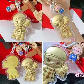 黄金手机链挂件卡通paopao钥匙扣包挂链金店引流礼品直播水贝爆款