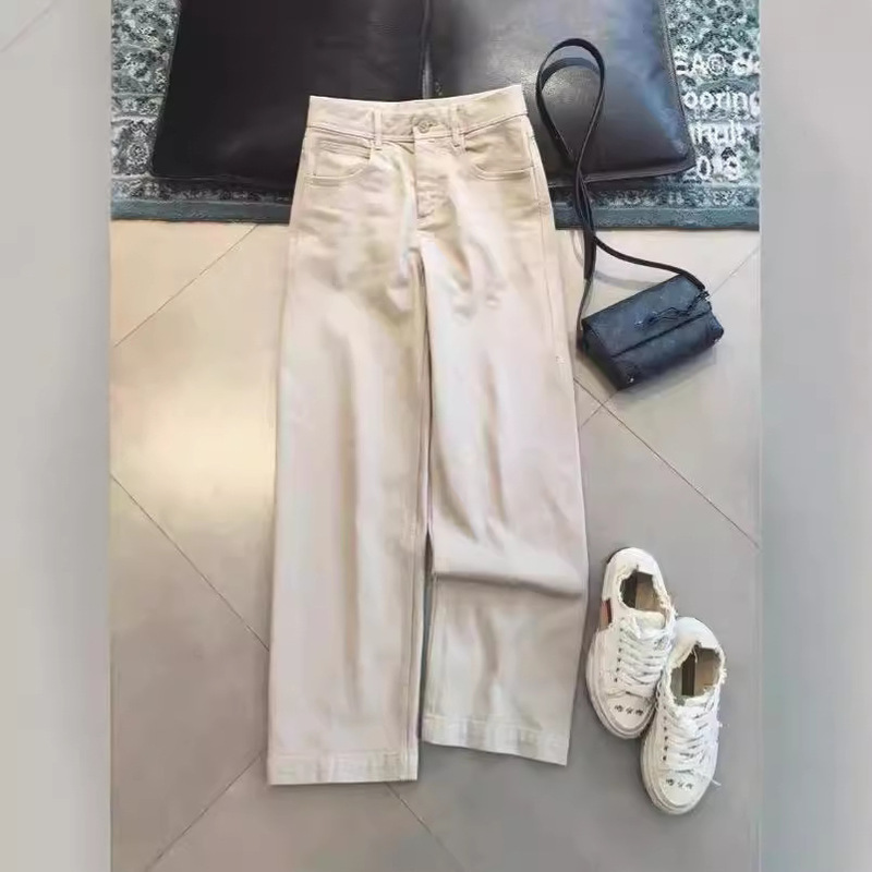 Ready Stock Turkish Long-Staple Cotton High-Specification Woven Straight Jeans for Women One Piece Drop Shipping
