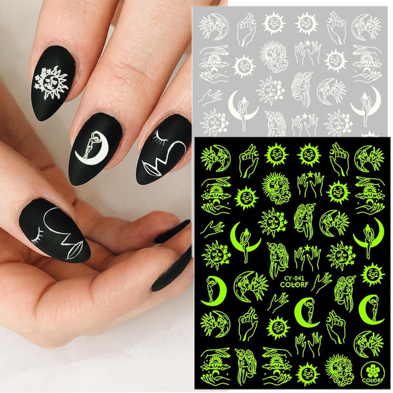 Cross-border supply nail stickers luminous ins rose abstract painting character moon art style nail stickers nail Cross-border supply nail stickers luminous ins rose abstract painting character moon art style nail stickers nail