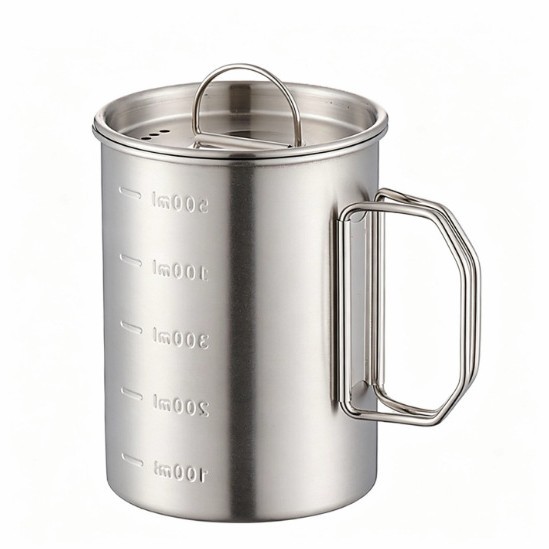 Al aire libre 304 tazas de acero inoxidable mango plegable picnic camping tazas de café con tazas de escala al por mayor transfronterizas