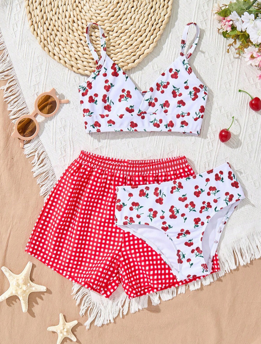 Three Piece Swimsuit Set For Women And Children Style Ideal For Hot Springs Vacations And Water Sports - Thin Cotton Polyester Swimwear_voghion.com