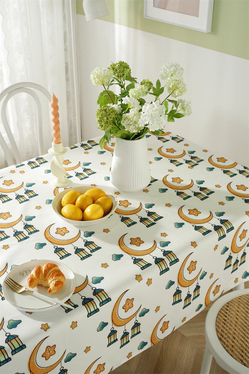 Tovaglia da tè impermeabile in poliestere con stampa di stelle e luna musulmane mediorientali, spedizione transfrontaliera, dropshipping_voghion.com