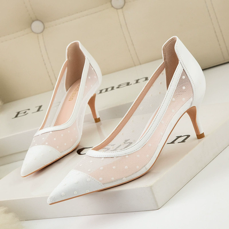 869-16 европейские и американские сексуальные тонкие женские туфли на высоком каблуке на шпильке на высоком каблуке с мелким ртом и заостренной сеткой с полыми точками одиночные туфли