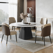 正品大理石圆餐桌椅组合圆形电磁炉1.8米10人包厢饭桌 岩板饭桌椅