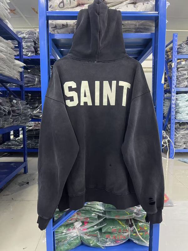 SAINT 25ss字母印花重磅水洗做旧宽松休闲连帽卫衣男女潮|undefined