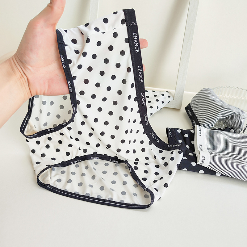 Wave Dot Underwear Women's Antibacterial Crotch Summer Ice Silk Girls' Briefs Traceless Simple Striped Sports Underwear for Girls