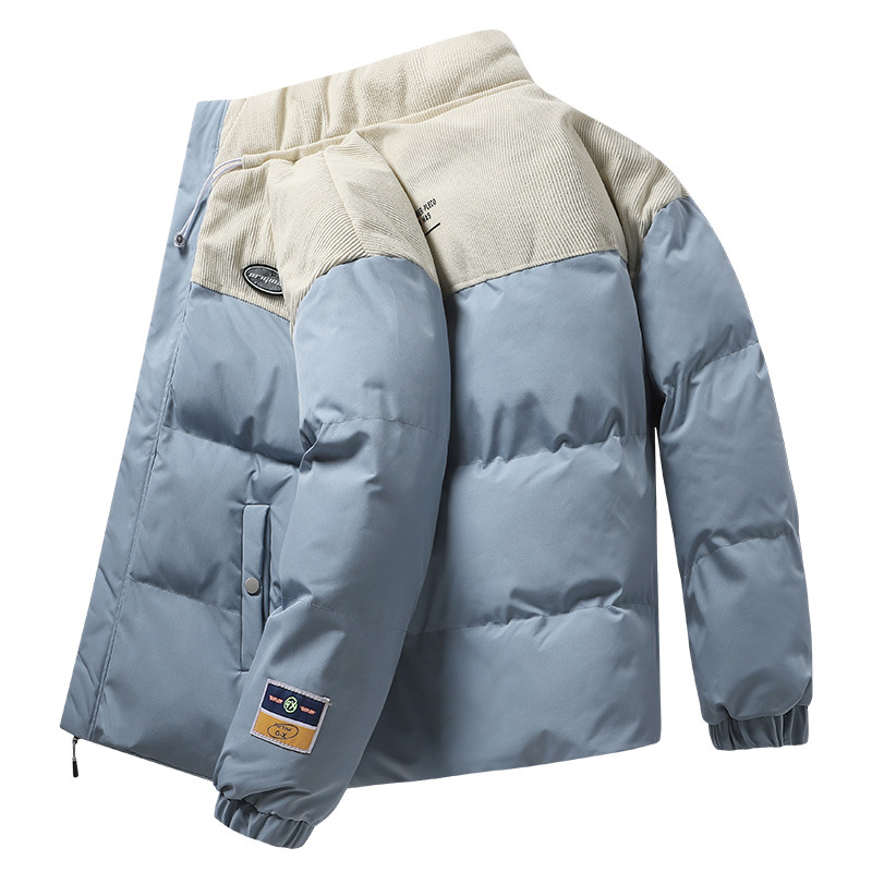 Abrigo de algodón acolchado de los hombres de invierno casual abajo abrigo de algodón acolchado más tamaño suelto de color insertado cálido engrosado collar de pie abrigo de algodón acolchado al por mayor