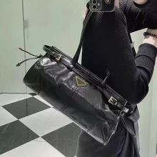 PL家包包女士2025新款黑色腋下包通勤手提包小众高级感油蜡皮女包