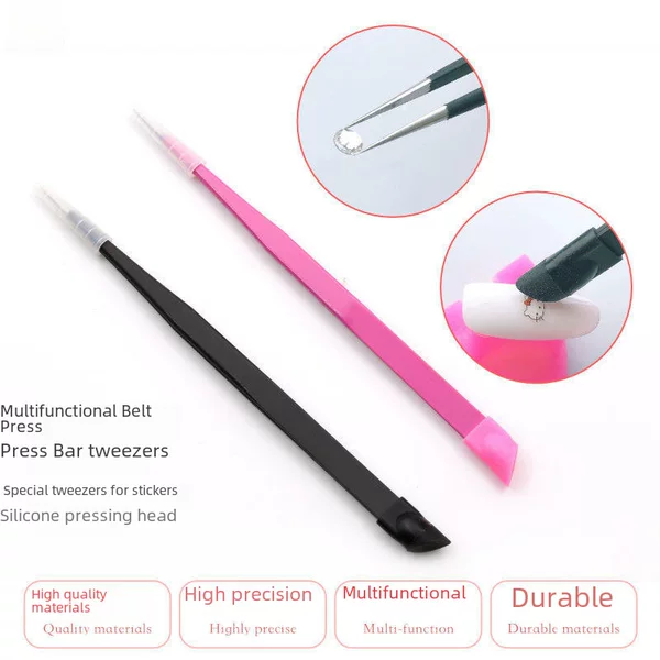 Nail Art Tweezers, Multi-Functional Double-Ended Tweezers with Silicone Pressing Stick, Decorative Accessories, Diamond Clip, Bead Clip, Journaling Tool